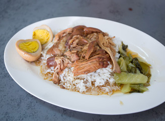 Stewed pork leg on rice
