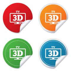 3D TV sign icon. 3D Television set symbol.