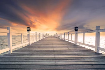Foto op Canvas old wood bridg pier with nobody against beautiful dusky sky use © stockphoto mania