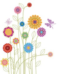 card with abstract flowers and butterfly