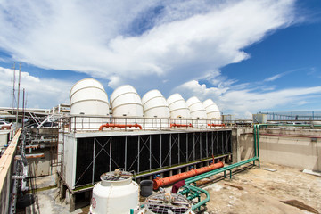 Industrial air conditioner on the roof with blue sky