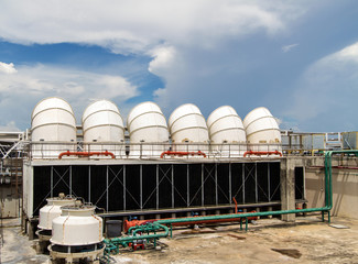 Industrial air conditioner on the roof with blue sky