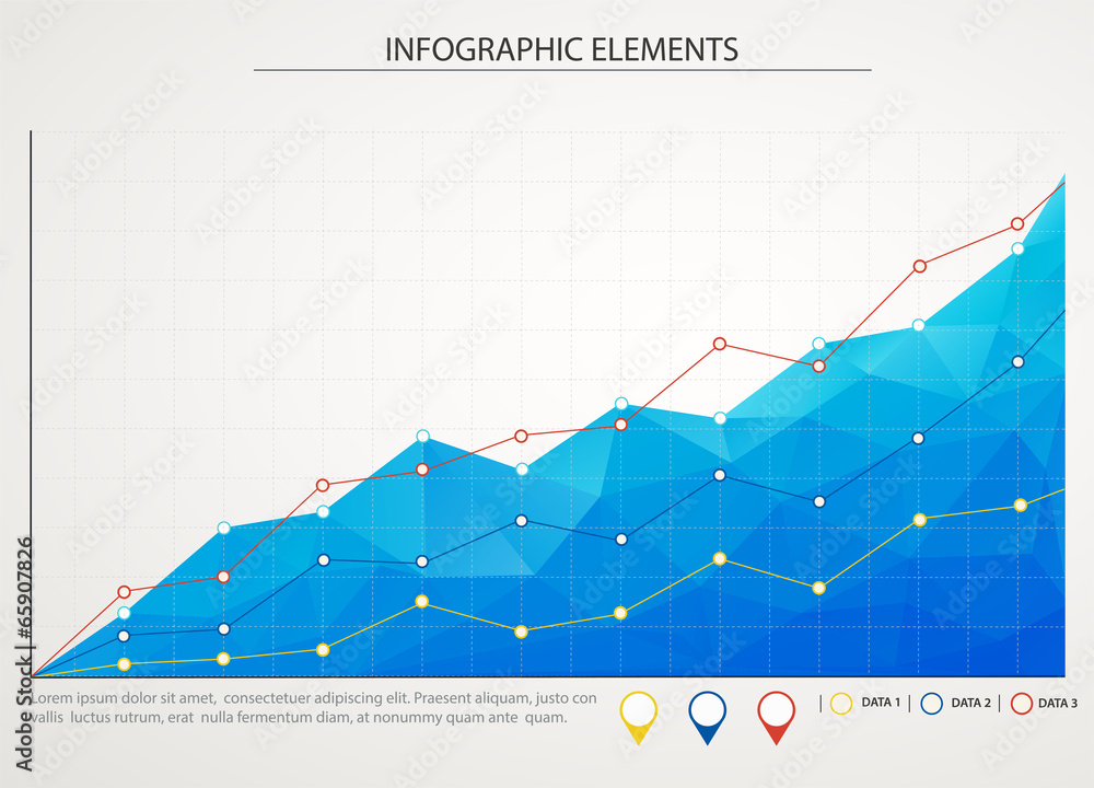 Aufkleber blue business chart graph with three lines of increase