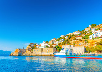 part of the pictorial main port of Hydra island in Greece - 65908019