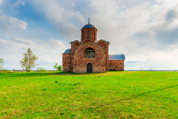 Fototapeta na wymiar orthodox medieval church of red brick