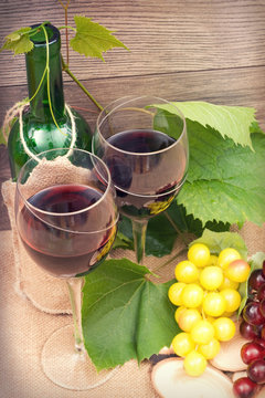 wine on the wooden background