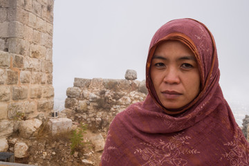Asian lady at Ajloun Castle