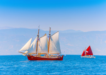 Classic wooden Greek boat (Perama) in Spetses island in Greece
