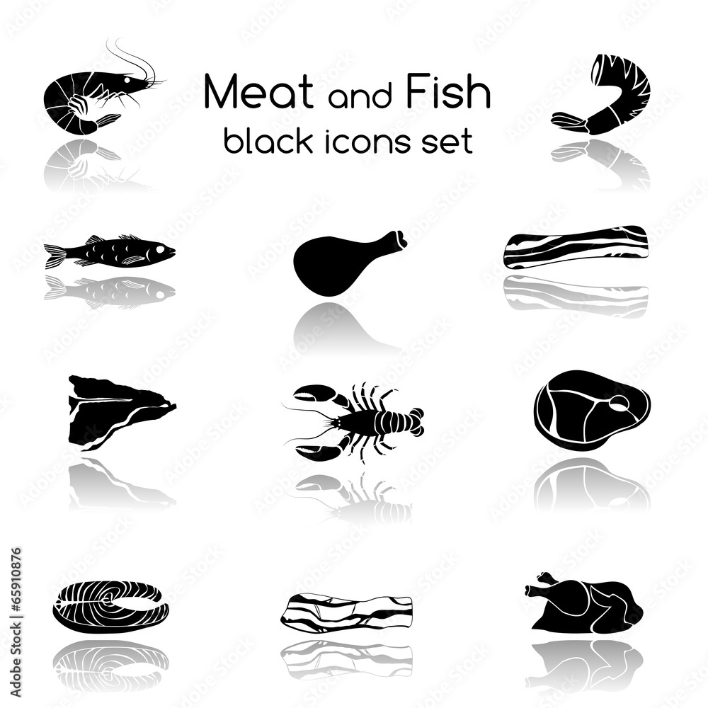 Poster Fish and Meat Black Icons