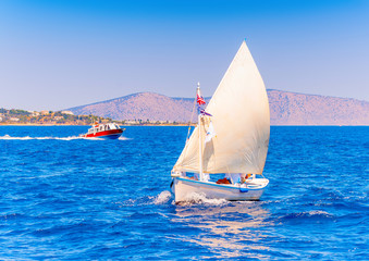 Obraz premium Classic wooden Greek boat (Kaiki) in Spetses island in Greece