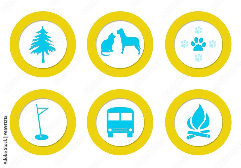 Poster set of colorful rounded icons with different symbols