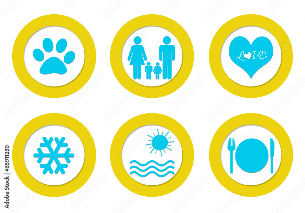 Poster set of colorful rounded icons with different symbols