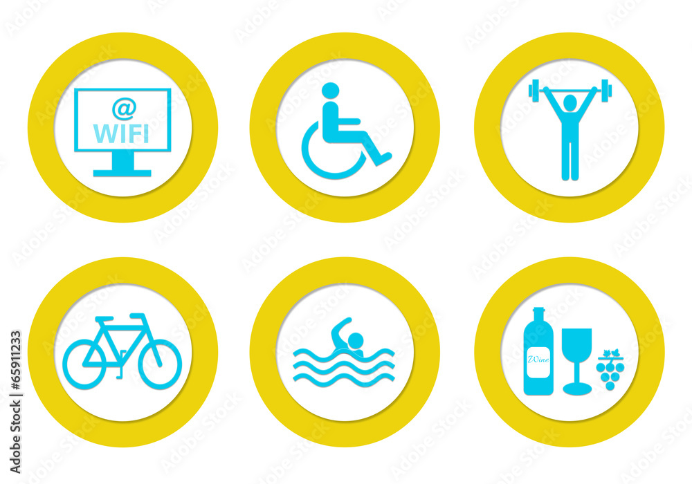 Poster set of colorful rounded icons with different symbols