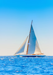 A  big 3 mast classic sailing boat in Spetses island in Greece