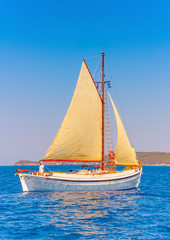 Classic wooden Greek boat (Kaiki) in Spetses island in Greece