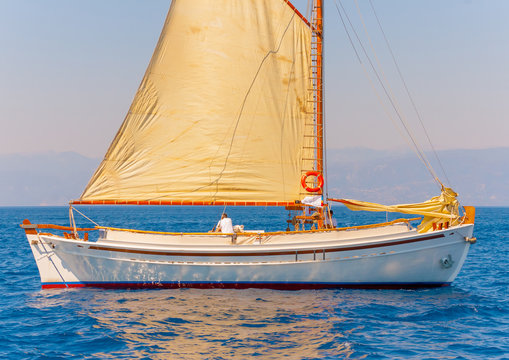 Classic wooden Greek boat (Kaiki) in Spetses island in Greece