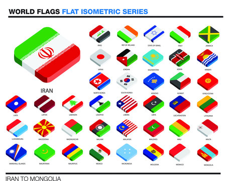 flags of the world, i-p,  3d isometric flat icon design