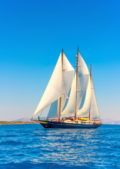 A Big 3 mast classic sailing boat in Spetses island in Greece - 65913068