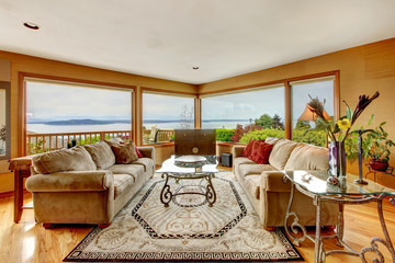 Beautiful living room with water view