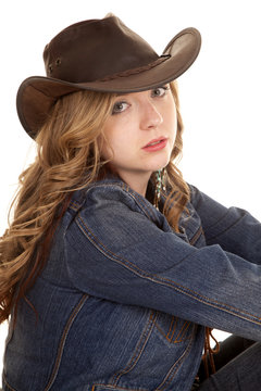 cowgirl up close side serious look
