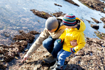 family at tide pools