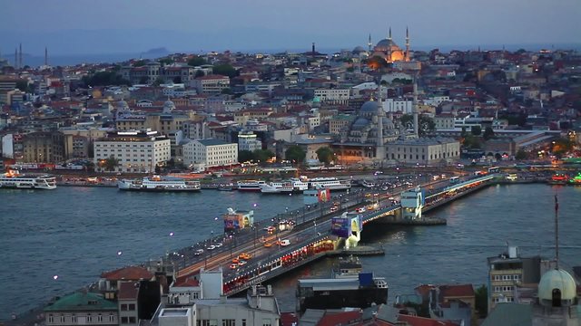Night view of Istanbul's Galata Bridge