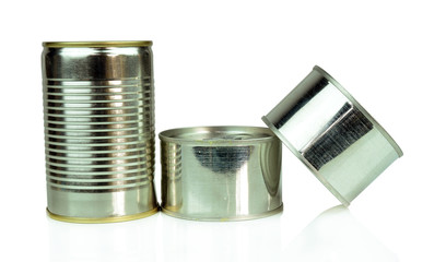 Canned food on white background
