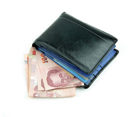 purse with moneys isolated on white background