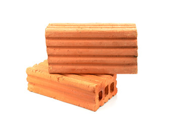 Old red brick isolated on white background