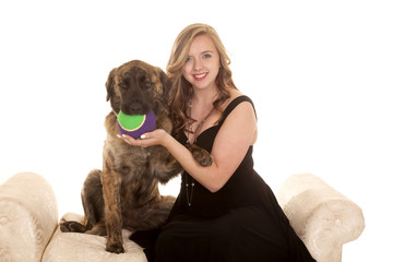 woman fancy dress and dog