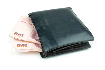 purse with moneys isolated on white background