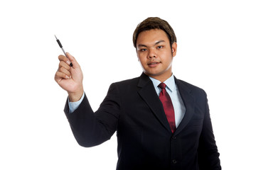 Asian businessman point up with a pen