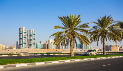 Fototapeta premium General view of modern buildings in Sharjah