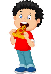 Cartoon boy eating pizza