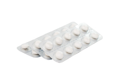 Tablets in packing isolated on white background