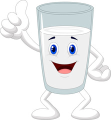 Cartoon glass of milk giving thumb up