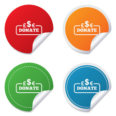 Donate sign icon. Multicurrency symbol.