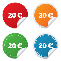 20 Euro sign icon. EUR currency symbol.