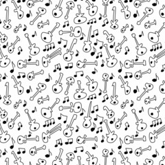 guitar and musical notes seamless pattern