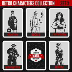 Retro vintage people collection. Mafia noir style. Doctor, Boss.