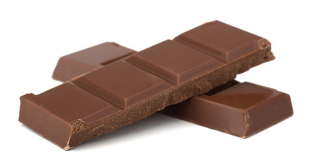 Chocolate bars stack isolated on white background