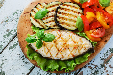 fish steak grilled vegetables  lancet fish