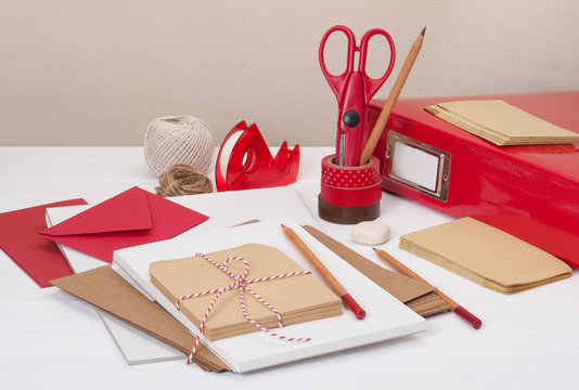 Assorted Stationery Items On Desk