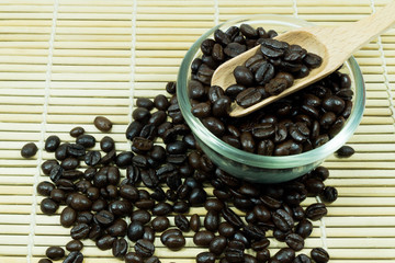 Coffee beans in wooden spoon