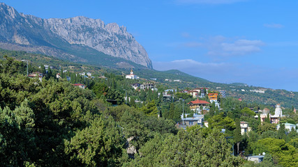 Fototapeta na wymiar View on Ai-Petri Mount and Simeiz settlement in Crimea