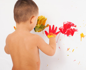 adorable kid paint stained representing the creativity and the f