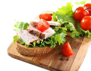 Delicious sandwiches with meet isolated on white