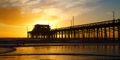 Newport Beach California Pier at Sunset in the Golden Silhouette