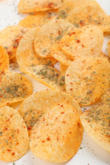 Homemade potato chips, close up