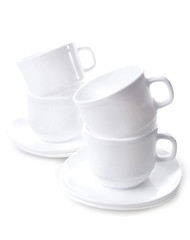 Set of white dishes isolated on white